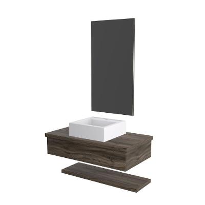 Conjunto Bancada C-cuba Q39, Prateleira E Espelheira Metrópole 806 Carvalho Carvalho Dark