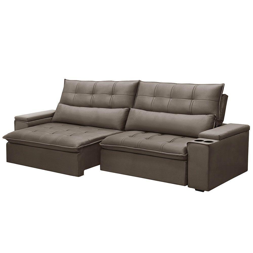 Sofá Retrátil Reclinável 3 Lugares 250Cm Moritz F05 Veludo Castor - 1