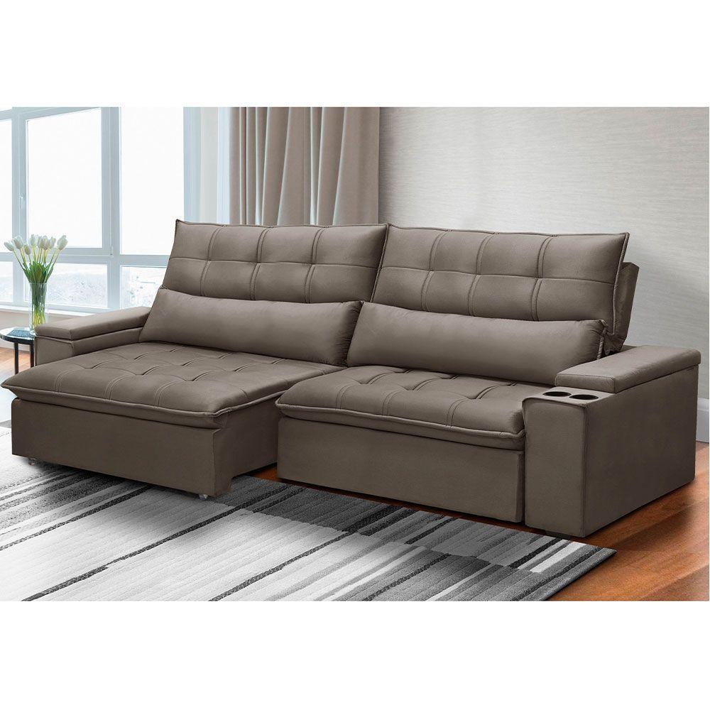 Sofá Retrátil Reclinável 3 Lugares 250Cm Moritz F05 Veludo Castor - 4