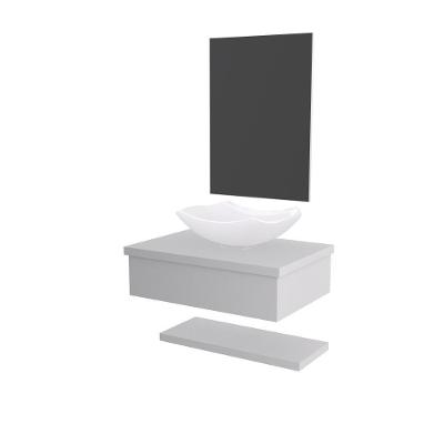 Conjunto Bancada C-cuba L42, Prateleira E Espelheira Metrópole 606 Perffect Acetinado Branco Chess
