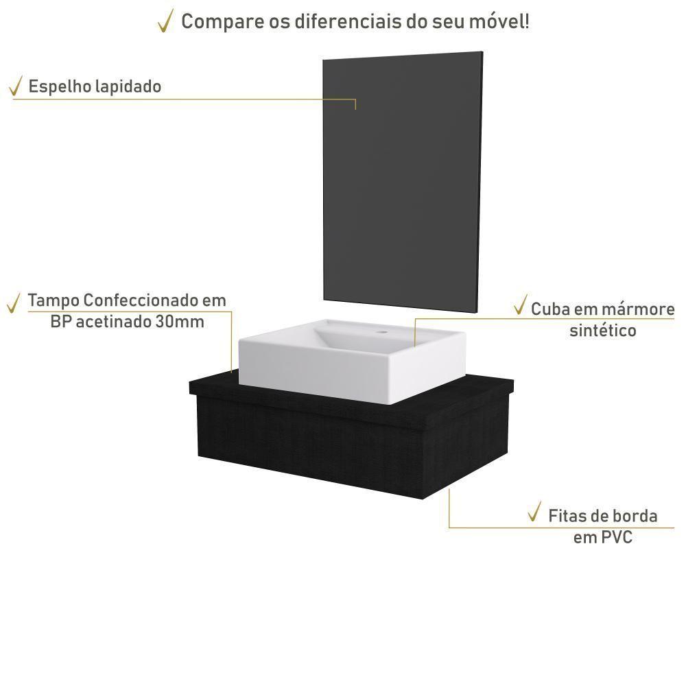 Conjunto Bancada C-cuba Q39 E Espelheira Metrópole 601 Nogal Preto ônix - 4