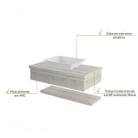 Conjunto Bancada C-cuba Messina E Prateleira Metrópole 805 Preto ônix Snow