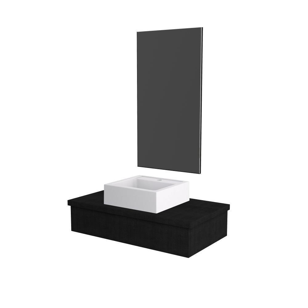 Conjunto Bancada C-cuba Q39 E Espelheira Metrópole 801 Nogal Preto ônix - 1