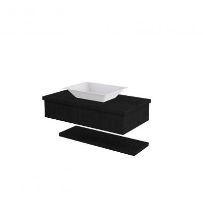 Conjunto Bancada C-cuba Messina E Prateleira Metrópole 805 Nogal Preto ônix