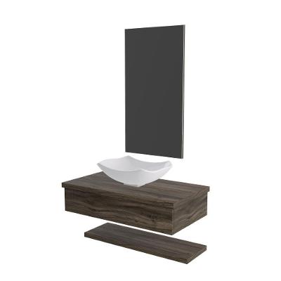 Conjunto Bancada C-cuba L42, Prateleira E Espelheira Metrópole 806 Carvalho Carvalho Dark