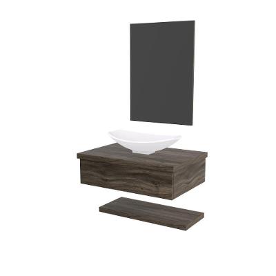 Conjunto Bancada C-cuba L45, Prateleira E Espelheira Metrópole 606 Carvalho Carvalho Dark