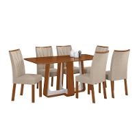 Conjunto Sala De Jantar Mesa Easy Pop 170x90cm Tampo Mdf Com 6 Cadeiras Confort Linho Rinzai Bege Frassino/off White - 2