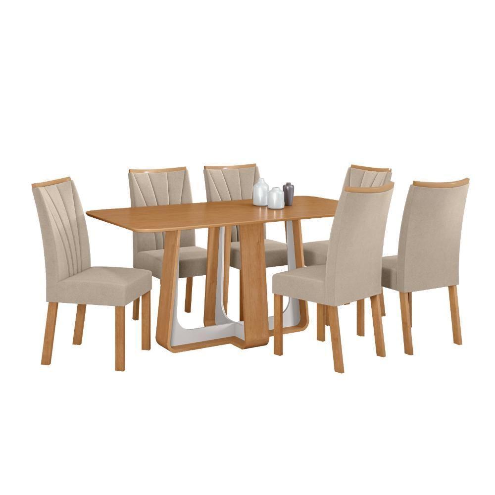 Conjunto Sala De Jantar Mesa Easy Pop 170x90cm Tampo Mdf Com 6 Cadeiras Confort Veludo Naturale Creme Amêndoa/off White - 2