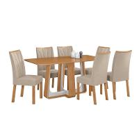 Conjunto Sala De Jantar Mesa Easy Pop 170x90cm Tampo Mdf Com 6 Cadeiras Confort Veludo Naturale Creme Amêndoa/off White - 2