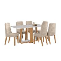 Conjunto Sala De Jantar Mesa Easy Pop 170x90cm Tampo Vidro/mdf Com 6 Cadeiras Seat Veludo Naturale Creme Amendoa/off - 9