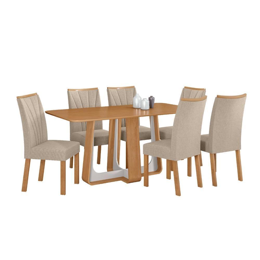 Conjunto Sala De Jantar Mesa Easy Pop 170x90cm Tampo Mdf Com 6 Cadeiras Confort Linho Rinzai Bege Amêndoa/off White - 2