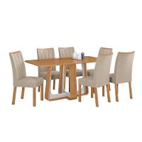 Conjunto Sala De Jantar Mesa Easy Pop 170x90cm Tampo Mdf Com 6 Cadeiras Confort Linho Rinzai Bege Amêndoa/off White - 2