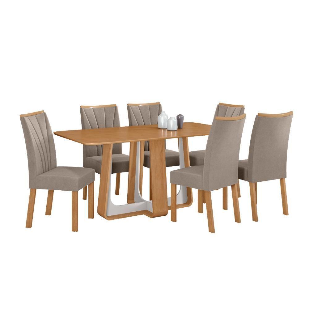 Conjunto Sala De Jantar Mesa Easy Pop 170x90cm Tampo Mdf Com 6 Cadeiras Confort Suede Animale Bege Amêndoa/off White - 2