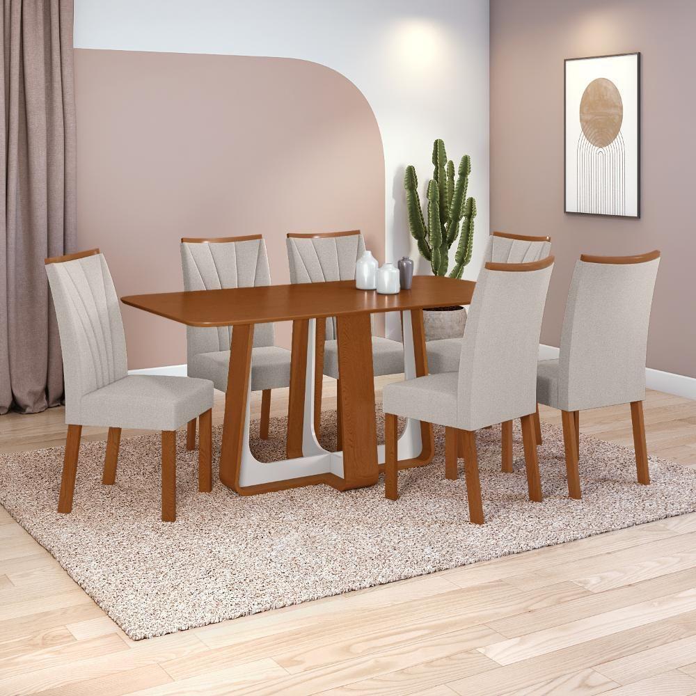 Conjunto Sala De Jantar Mesa Easy Pop 170x90cm Tampo Mdf Com 6 Cadeiras Confortlinho Mosaico Cinza Frassino/off White - 1