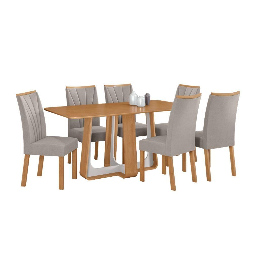 Conjunto Sala De Jantar Mesa Easy Pop 170x90cm Tampo Mdf Com 6 Cadeiras Confort Veludo Liso Capuccino Amêndoa/off White - 4