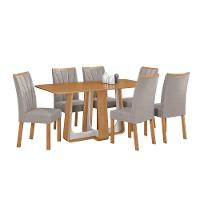 Conjunto Sala De Jantar Mesa Easy Pop 170x90cm Tampo Mdf Com 6 Cadeiras Confort Veludo Liso Capuccino Amêndoa/off White