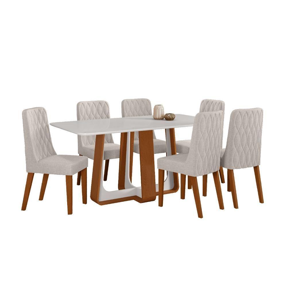 Conjunto Sala De Jantar Mesa Easy Pop 170x90cm Tampo Vidro/mdf Com 6 Cadeiras Seat Linho Mosaico Cinza Frassino/off - 2