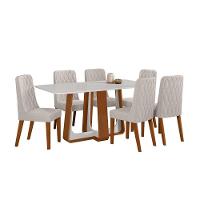 Conjunto Sala De Jantar Mesa Easy Pop 170x90cm Tampo Vidro/mdf Com 6 Cadeiras Seat Linho Mosaico Cinza Frassino/off - 2