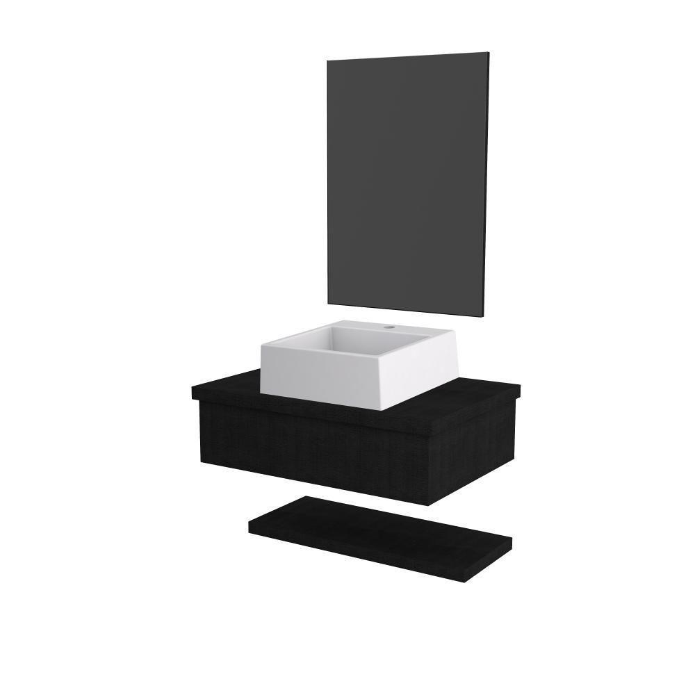 Conjunto Bancada C-cuba Q355, Prateleira E Espelheira Metrópole 606 Nogal Preto ônix - 1