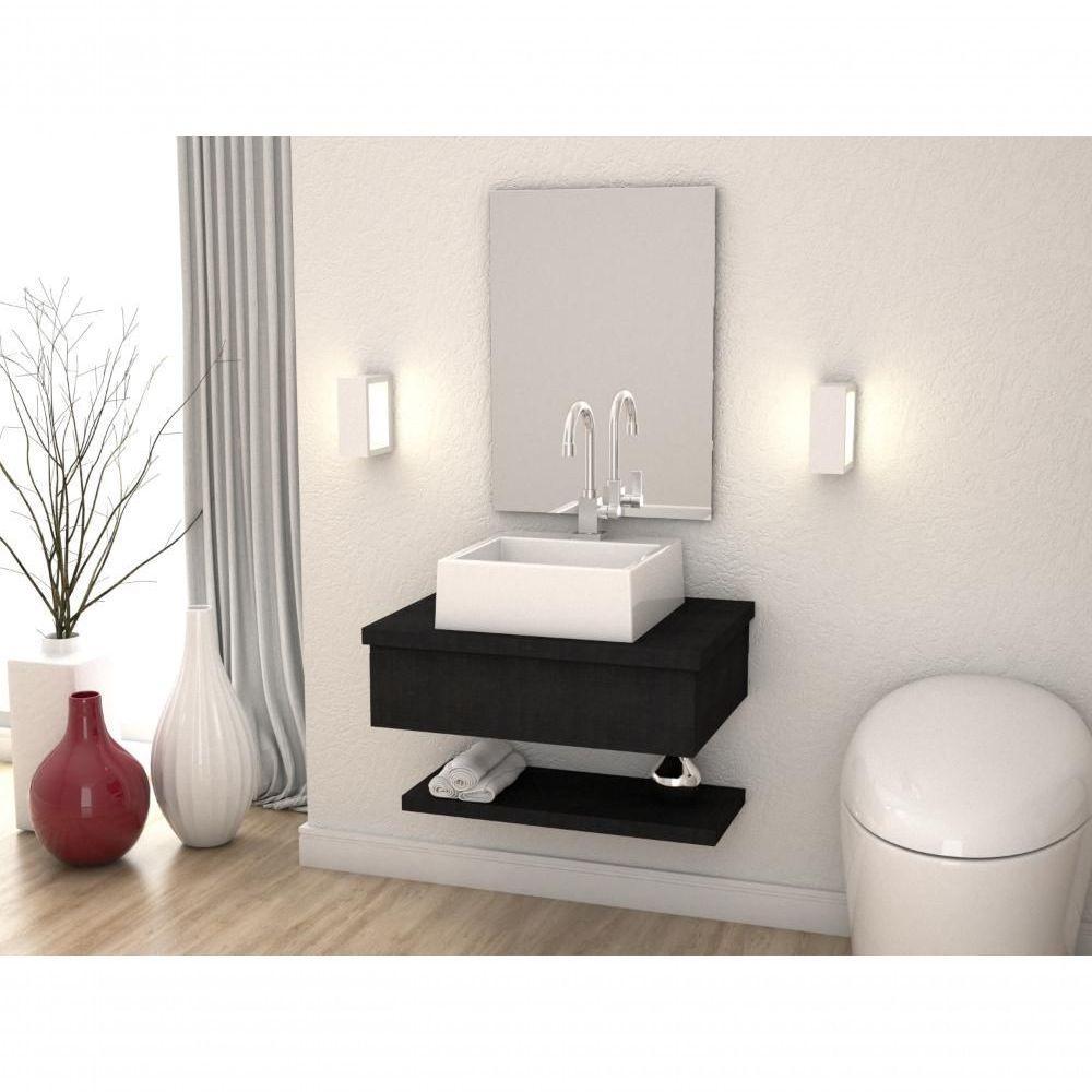 Conjunto Bancada C-cuba Q355, Prateleira E Espelheira Metrópole 606 Nogal Preto ônix - 3