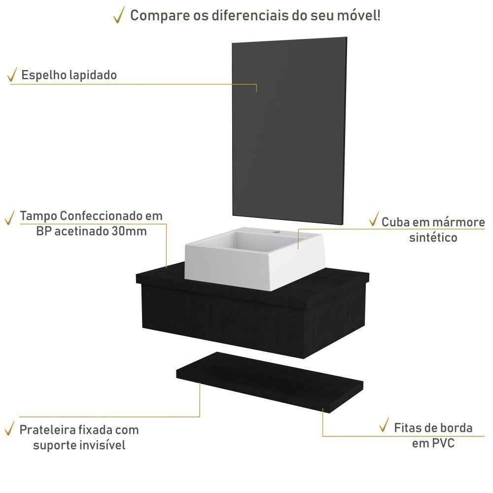 Conjunto Bancada C-cuba Q355, Prateleira E Espelheira Metrópole 606 Nogal Preto ônix - 4