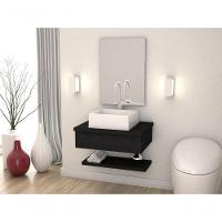 Conjunto Bancada C-cuba Q355, Prateleira E Espelheira Metrópole 606 Nogal Preto ônix - 3