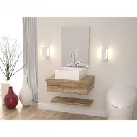 Conjunto Bancada C-cuba Q355, Prateleira E Espelheira Metrópole 606 Branco Chess Carvalho - 3