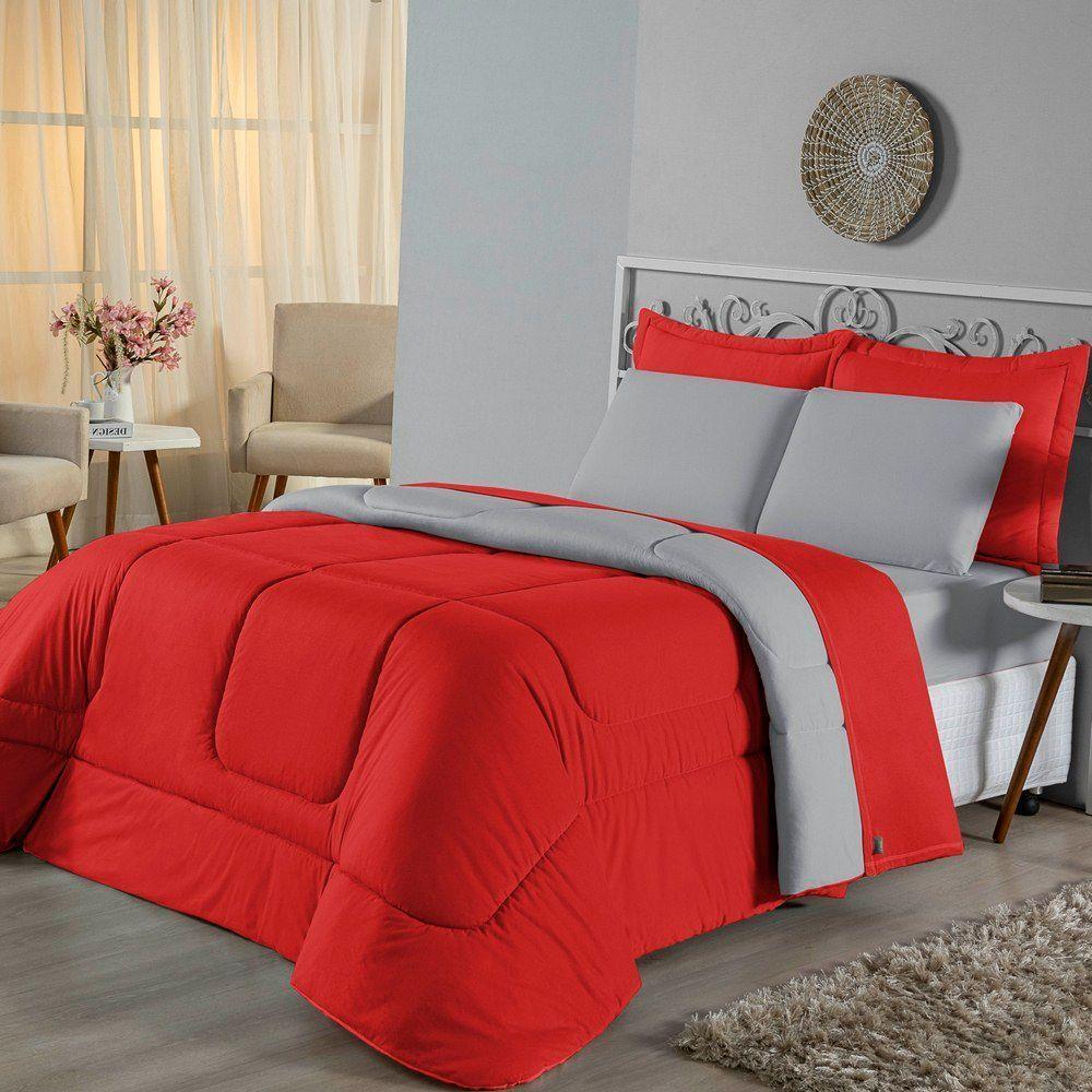 Edredom Casal Dupla Face Malha 100% Algodão 1 Peça - Cinza-vermelho - 2