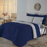 Edredom Casal Dupla Face Malha 100% Algodão 1 Peça - Azul Marinho-cinza - 1