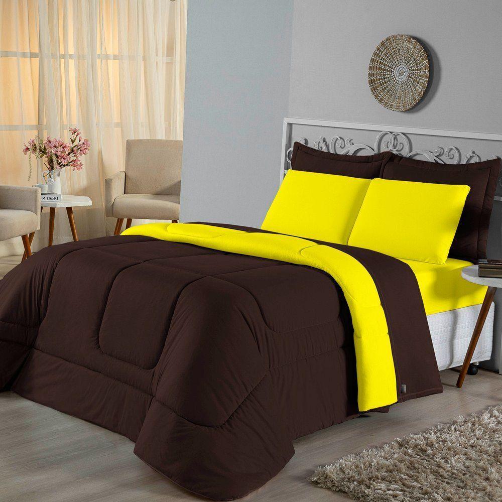 Edredom Casal Dupla Face Malha 100% Algodão 1 Peça - Tabaco-amarelo - 1