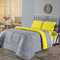 Edredom Casal Dupla Face Malha 100% Algodão 1 Peça - Amarelo-cinza - 2