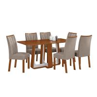 Conjunto Sala De Jantar Mesa Easy Pop 170x90cm Tampo Mdf Com 6 Cadeiras Confort Suede Animale Bege Frassino/off White - 6