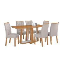 Conjunto Sala De Jantar Mesa Easy Pop 170x90cm Tampo Mdf Com 6 Cadeiras Confort Linho Mosaico Cinza Amêndoa/off White - 2