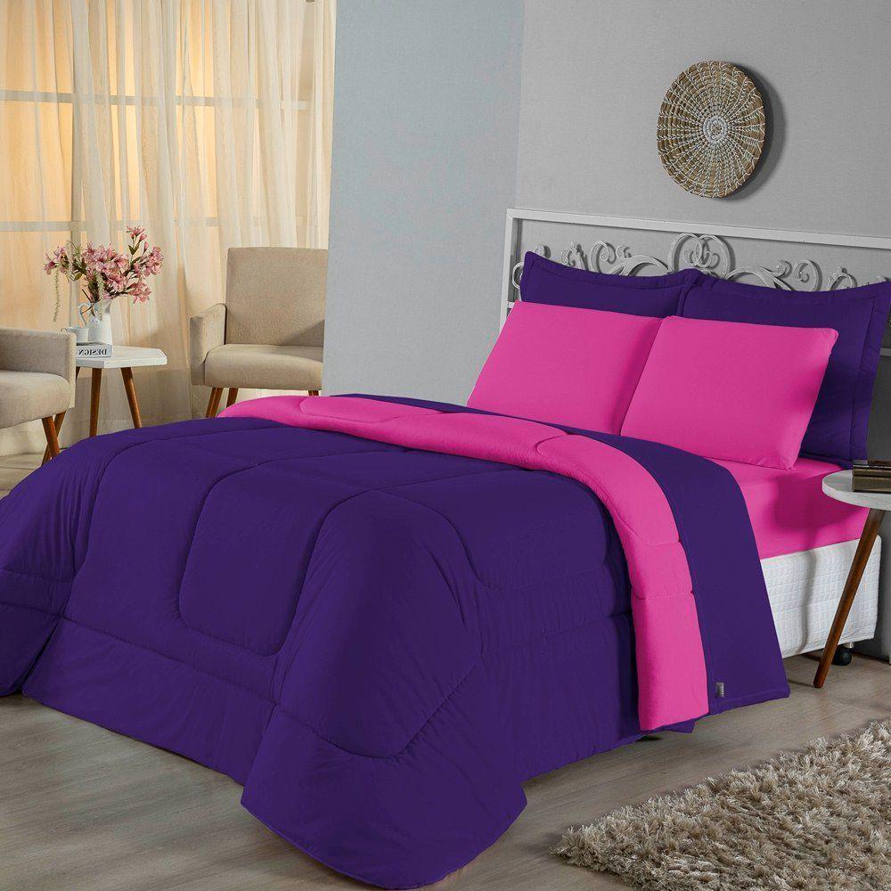Edredom Queen Dupla Face Malha 100% Algodão 1 Peça - Roxo-pink - 1
