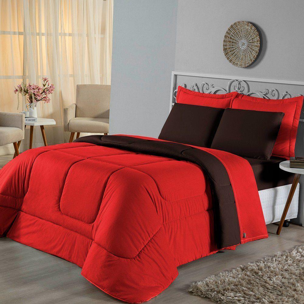 Edredom Casal Dupla Face Malha 100% Algodão 1 Peça - Tabaco-vermelho - 2