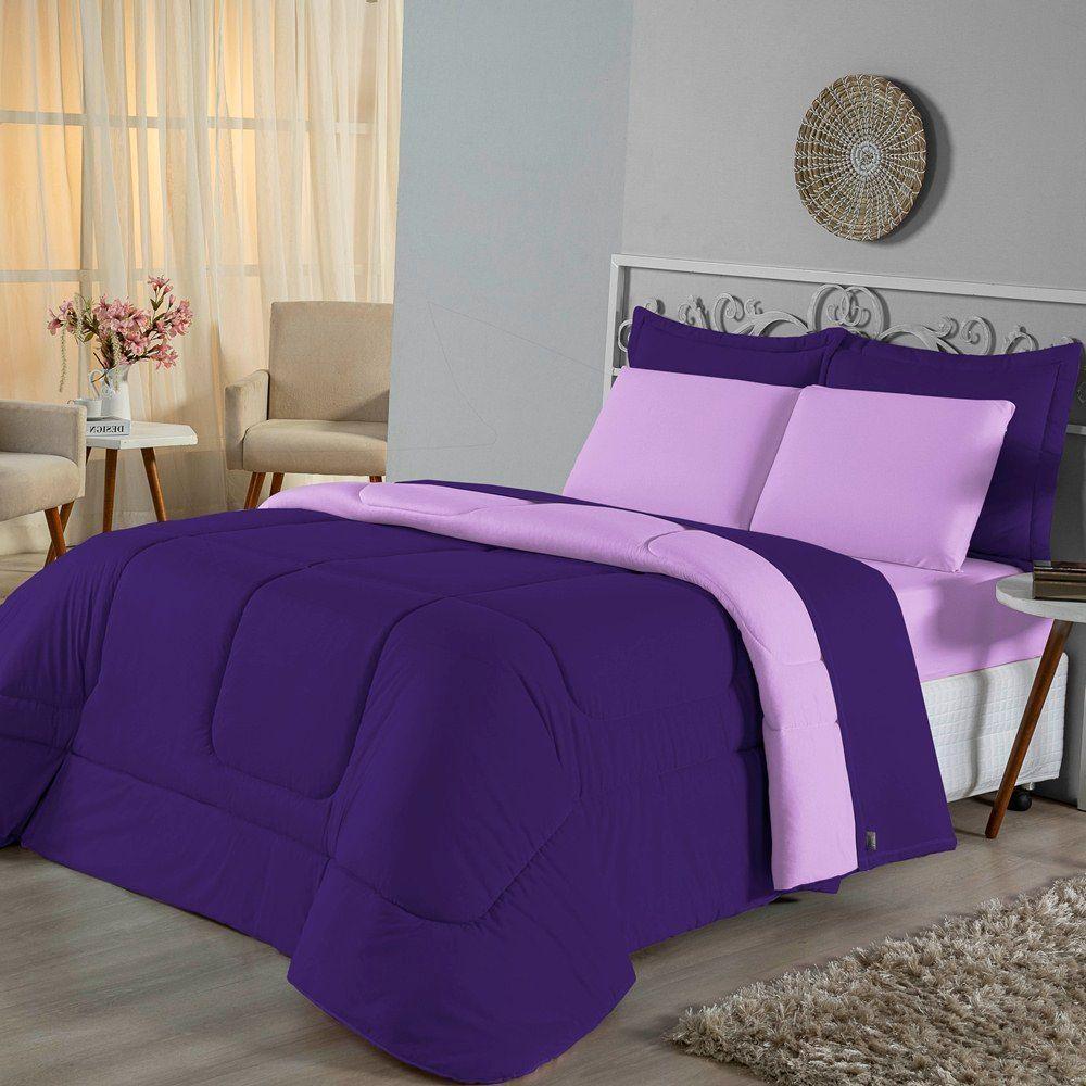 Edredom Casal Dupla Face Malha 100% Algodão 1 Peça - Roxo-lilas - 1