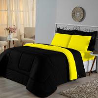 Edredom Casal Dupla Face Malha 100% Algodão 1 Peça - Preto-amarelo - 1