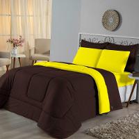 Edredom Queen Dupla Face Malha 100% Algodão 1 Peça - Tabaco-amarelo - 1