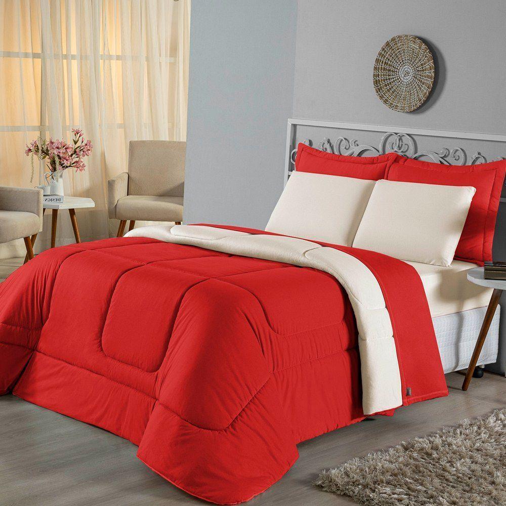 Edredom Queen Dupla Face Malha 100% Algodão 1 Peça - Vermelho-palha - 1
