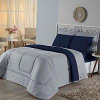 Edredom Queen Dupla Face Malha 100% Algodão 1 Peça - Azul Marinho-cinza - 2