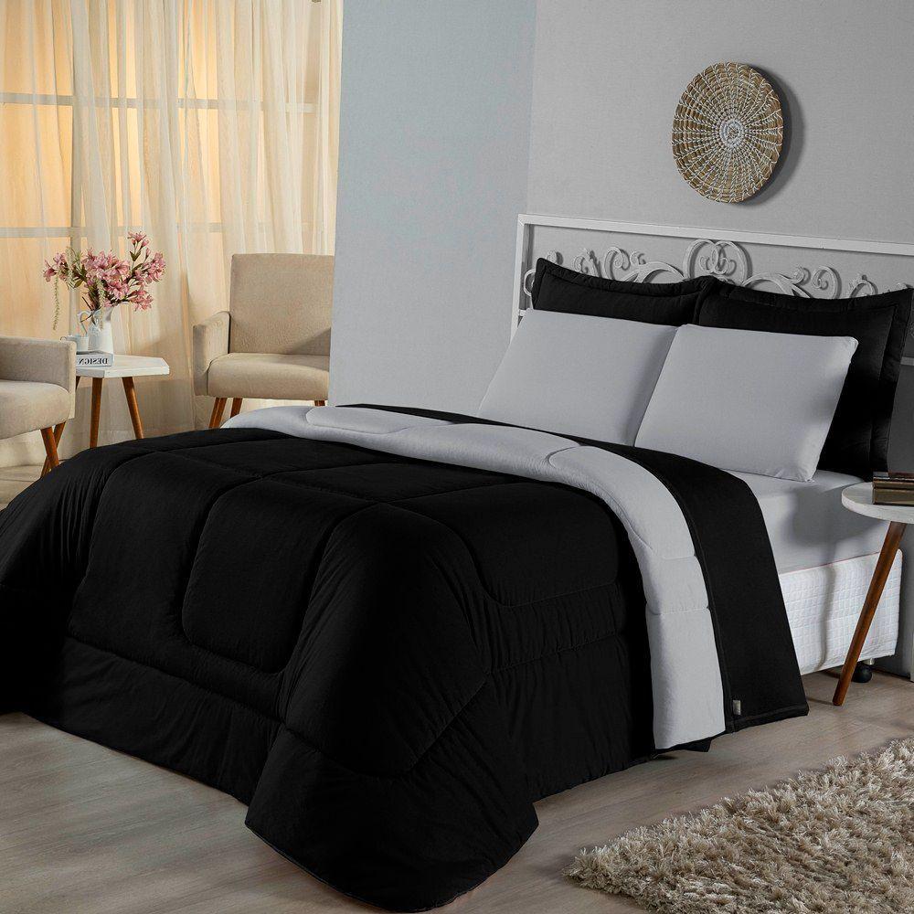 Edredom Queen Dupla Face Malha 100% Algodão 1 Peça - Preto-cinza - 1