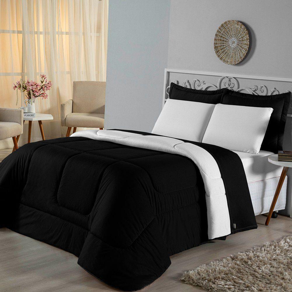 Edredom Queen Dupla Face Malha 100% Algodão 1 Peça - Preto-branco - 1