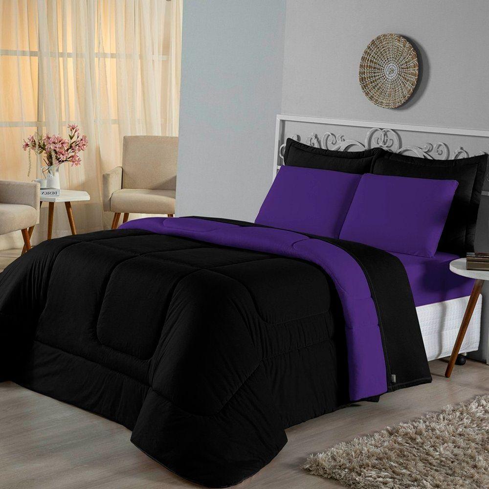 Edredom Queen Dupla Face Malha 100% Algodão 1 Peça - Roxo-preto - 2
