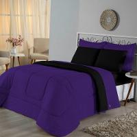 Edredom Queen Dupla Face Malha 100% Algodão 1 Peça - Roxo-preto - 1