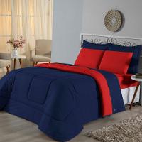 Edredom King Dupla Face Malha 100% Algodão 1 Peça - Vermelho-azul Marinho - 2