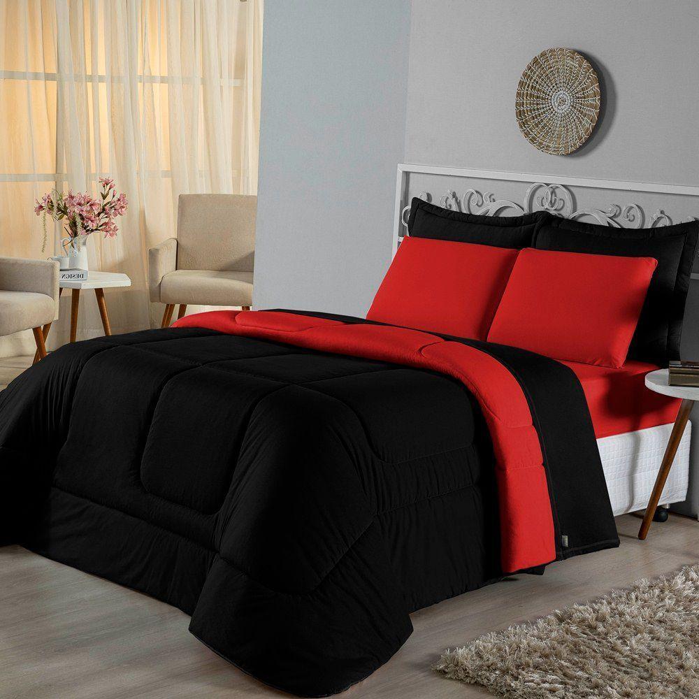 Edredom King Dupla Face Malha 100% Algodão 1 Peça - Vermelho-preto - 2
