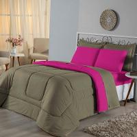 Edredom King Dupla Face Malha 100% Algodão 1 Peça - Caqui-pink - 1