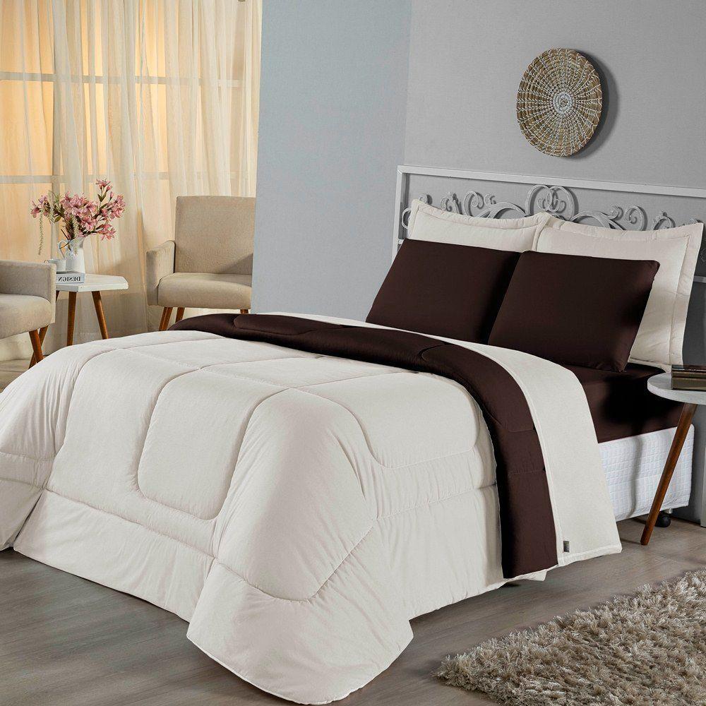 Edredom King Dupla Face Malha 100% Algodão 1 Peça - Palha-tabaco - 1