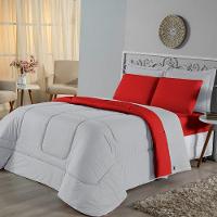 Edredom King Dupla Face Malha 100% Algodão 1 Peça - Cinza-vermelho - 1