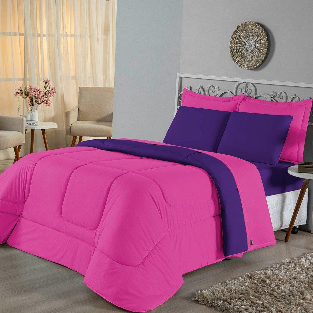 Edredom King Dupla Face Malha 100% Algodão 1 Peça - Roxo-pink - 2